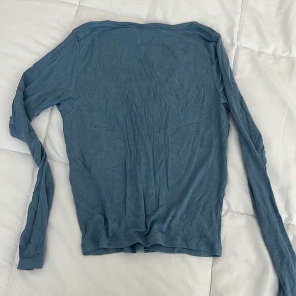 Long sleeve Henly ribbed button front top shirt - Picture 5 of 5